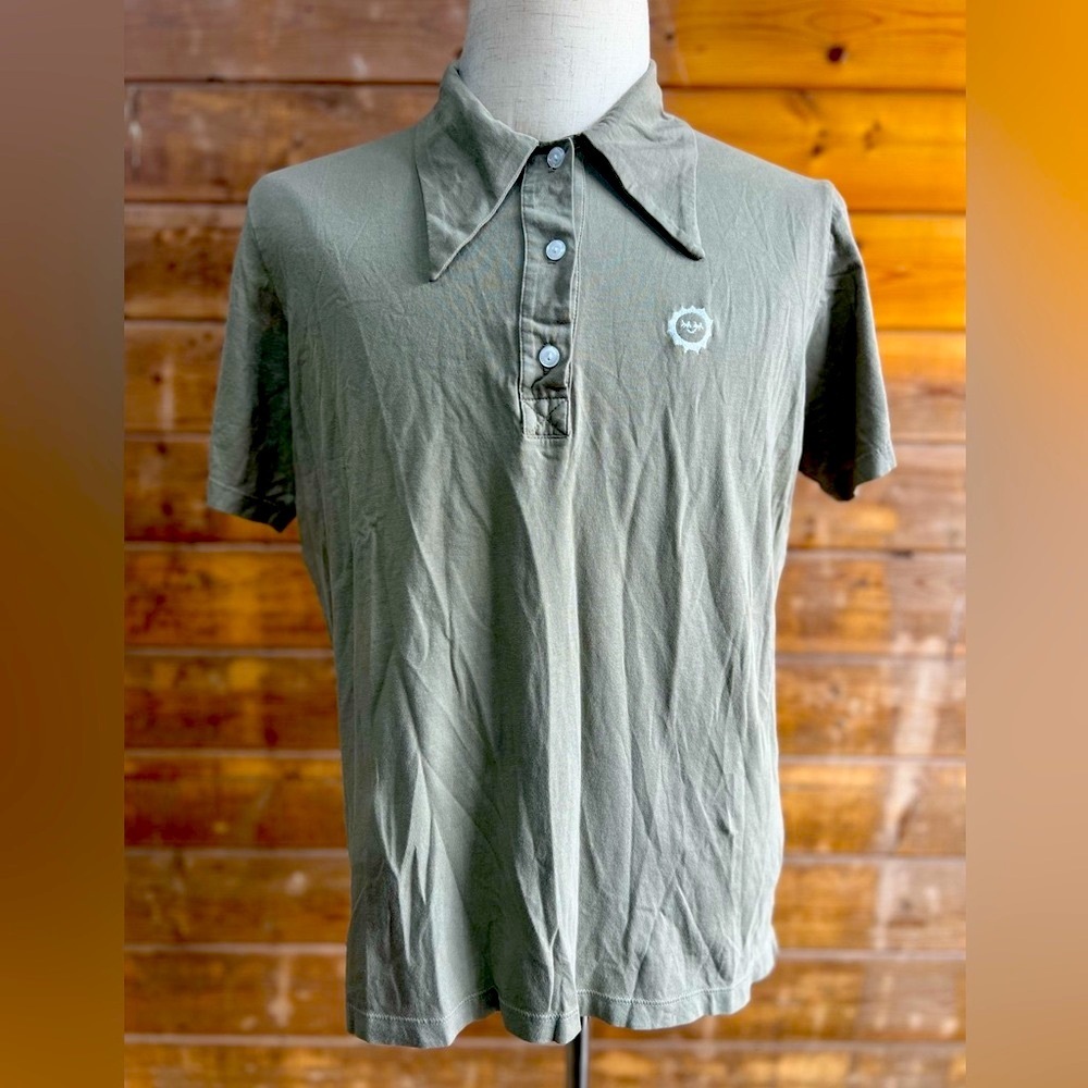 Big Bud Press Retro Polo Shirt Green Tone Cotton Pointed Collar Size Large